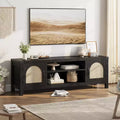 65-inch Bohemian-style TV stand with wicker door - Wooden entertainment center with two cabinets and adjustable shelves, suitable for living rooms