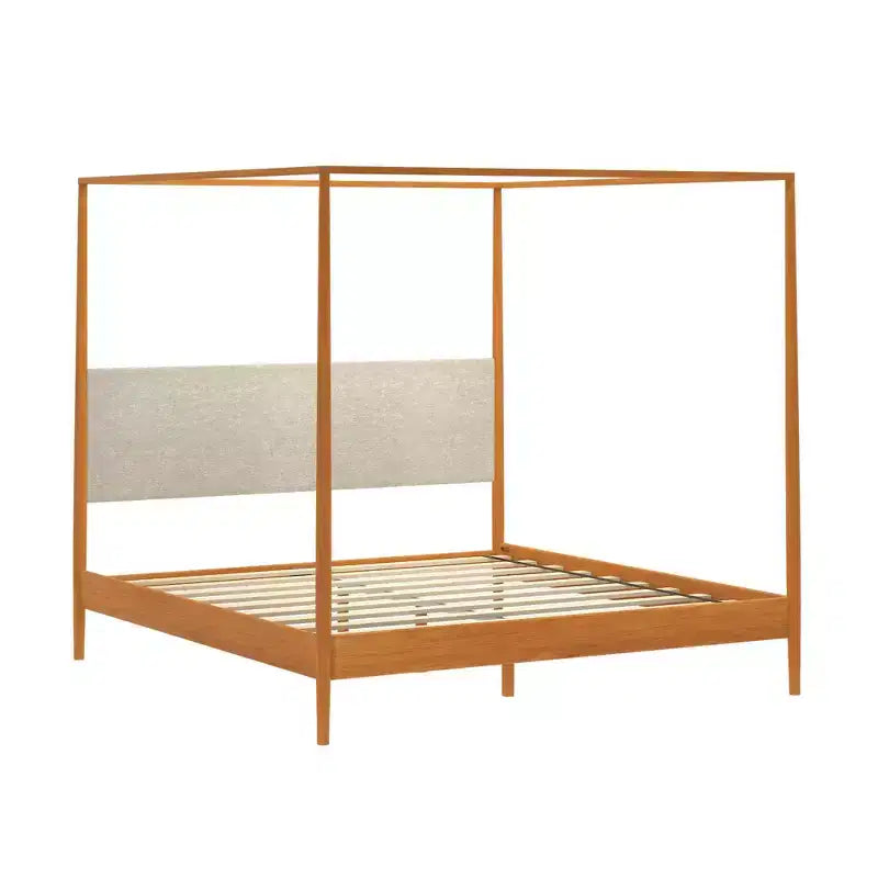 Harbor King Canopy Bed with Upholstered Headboard, Blonde/Swiss Coffee (MD2411-01)