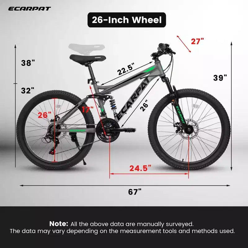 Okak 26IN Mountain Bike with Disc Brakes, 21-Speed Adult Bike with Durable Frame and Rear Dual Absorption, Bicycle for City Road Cycling