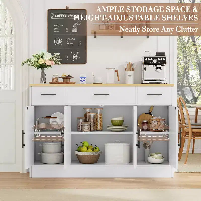 Celebalcony Buffet Cabinet with Storage,53.4 Large Kitchen Storage Cabinet with 3 Drawers & 4 Doors, Adjustable Shelf for Kitchen,Living Room