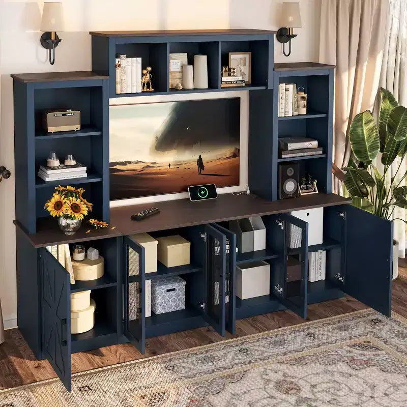 Modern TV Stand for 55-Inch TV with Charging Station, Media Console with Large Storage Cabinets, Entertainment Center for Living Room-Panipeachy