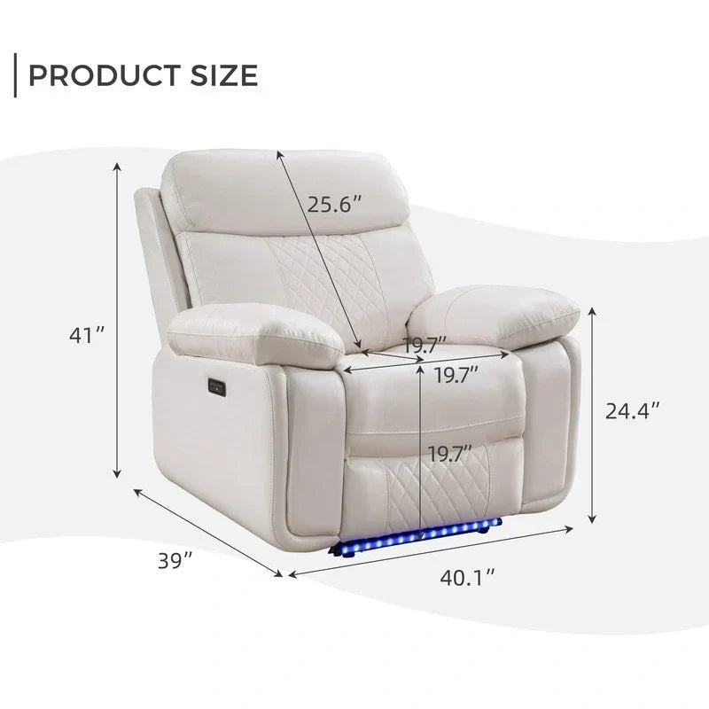 Power Reclining Sofa with Wireless Charger,Reading Light,LED Light for Living Room,Faux Leather,AC/USB Port,Cup Holder,Black
