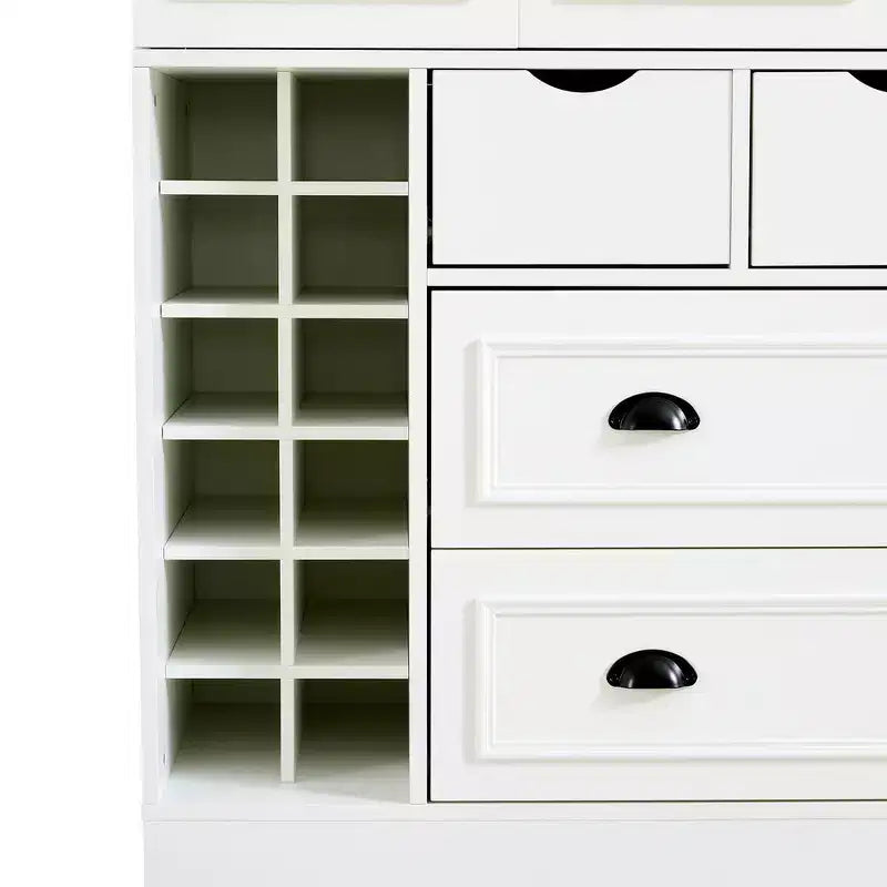 Whisen 71'' Tall Freestanding Kitchen Pantry, Large Dining Storage Cabinet Cupboard Sideboards With 4 Foldable Doors, Shelves, Wine Racks