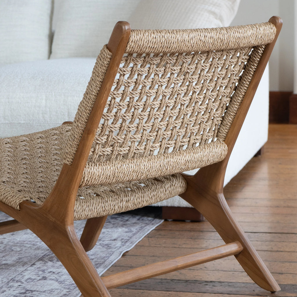 Rustic Teak Lounge Chair with Woven - Outdoor