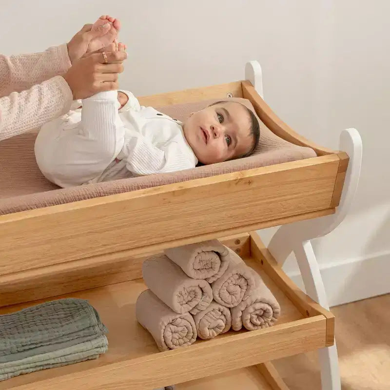 Comfy Cubs Baby Changing Table - Sturdy Wood Construction, Timeless Look with Two Open Shelves for Infant Essentials