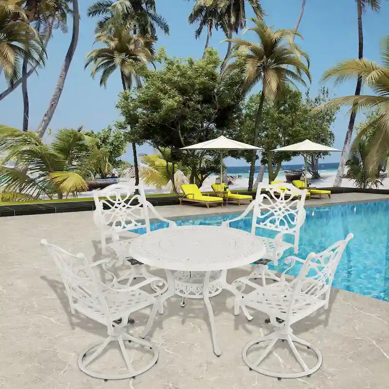 5-Piece Cast Aluminum Patio Dining Set with 4 Swivel Chair