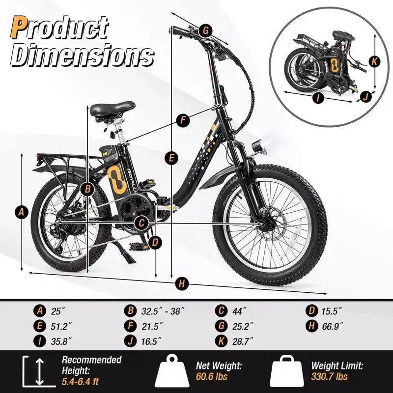Costway Folding Electric Mountain Bike for Adults with 20 Fat Tires 750W Brushless Motor 54V 13Ah UL2849
