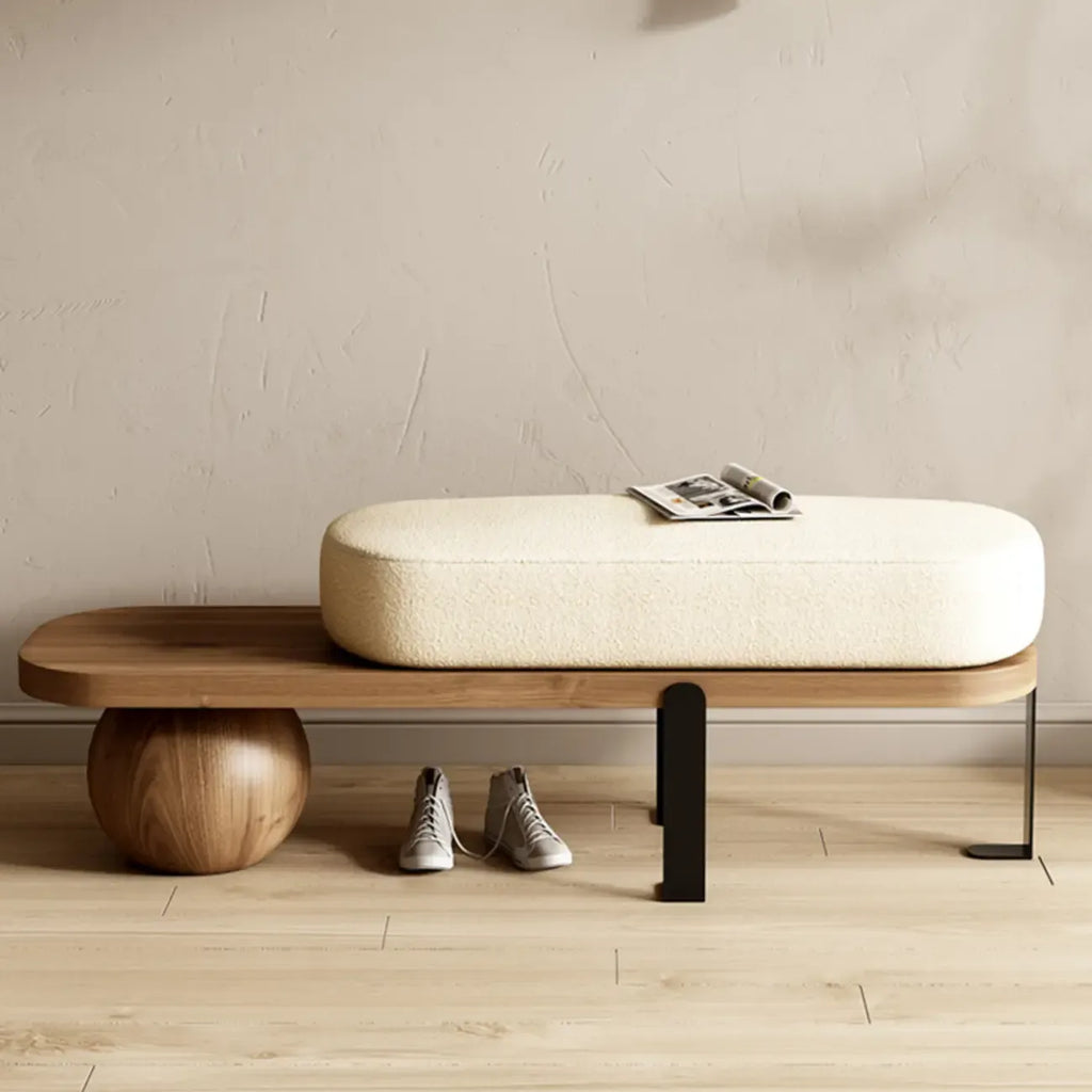 Modern Wooden Beige Upholstered Short Bench