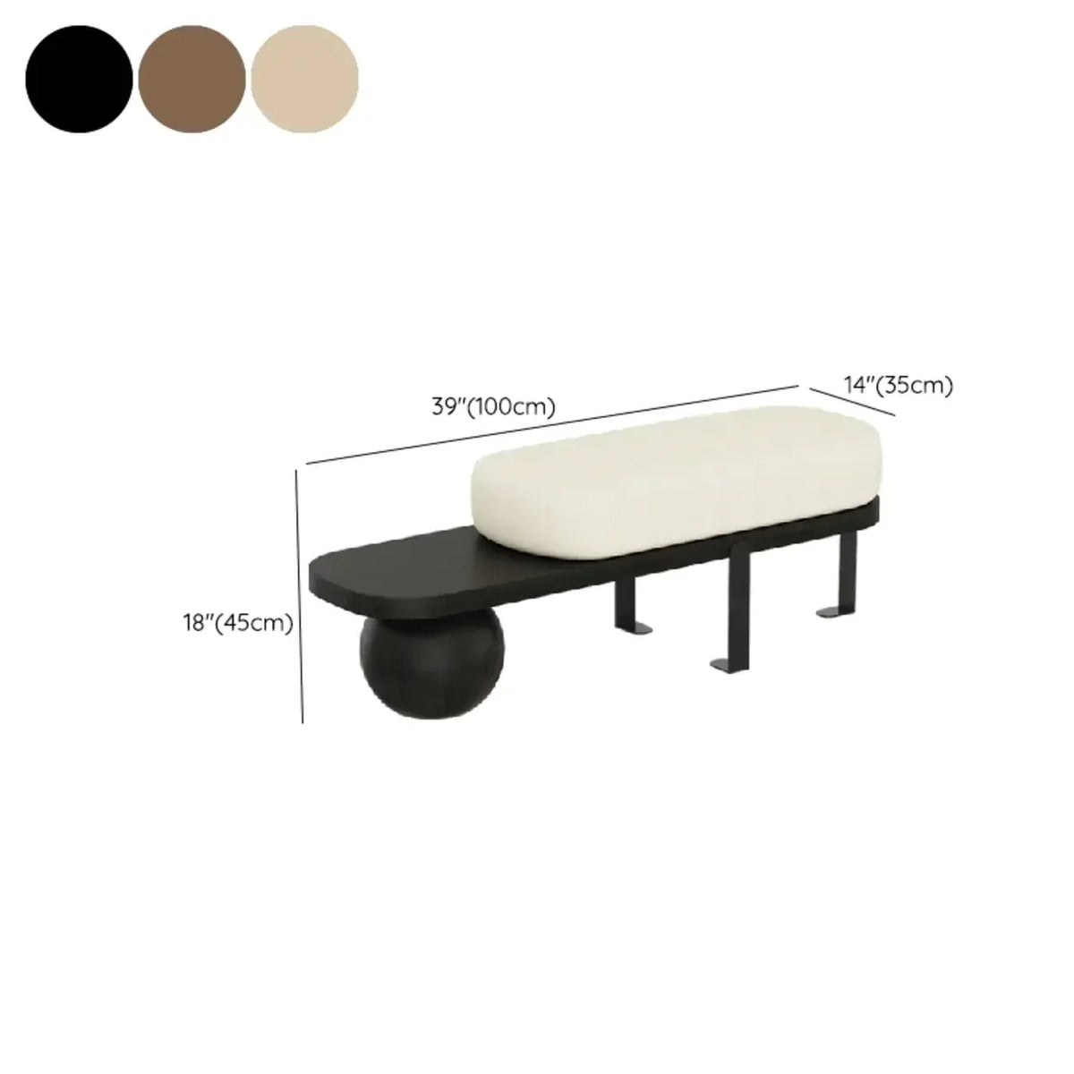 Modern Wooden Beige Upholstered Short Bench