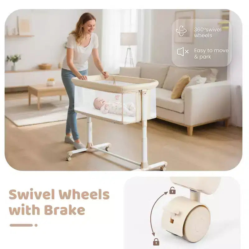 Baby Bassinet with Wheels 鈥?Beige / Gray / Pink, Bedside Sleeper, for 1 Baby