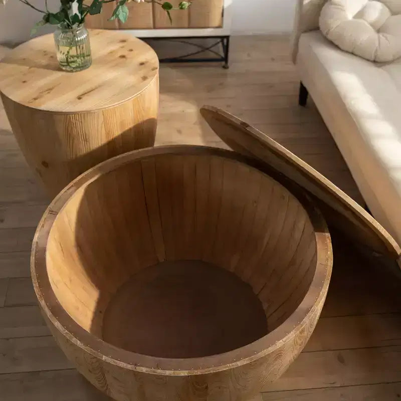 Retro round storage coffee table, made of wood, suitable for living room, dining room or office.