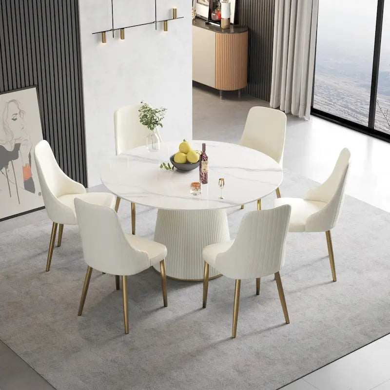53 Round Dining Table for 6 with Sintered Stone Tabletop and Lazy Susan