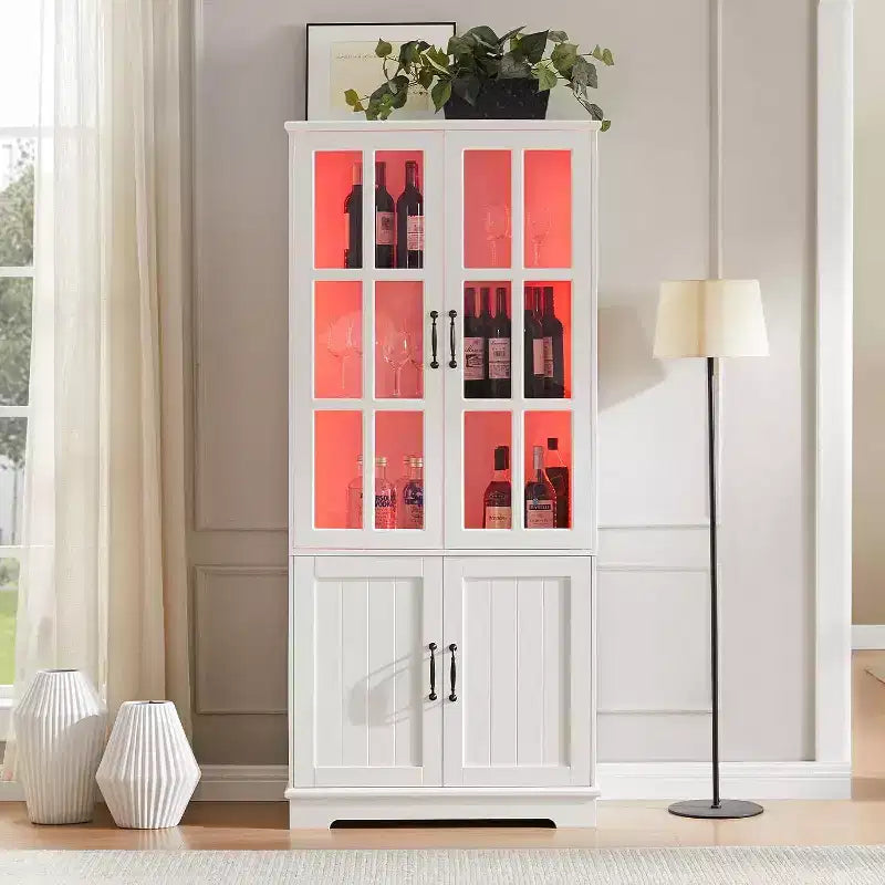 AMERLIFE 71Tall Storage Cabinet with LED Lights, Large Bookcase with Acrylic Glass Doors