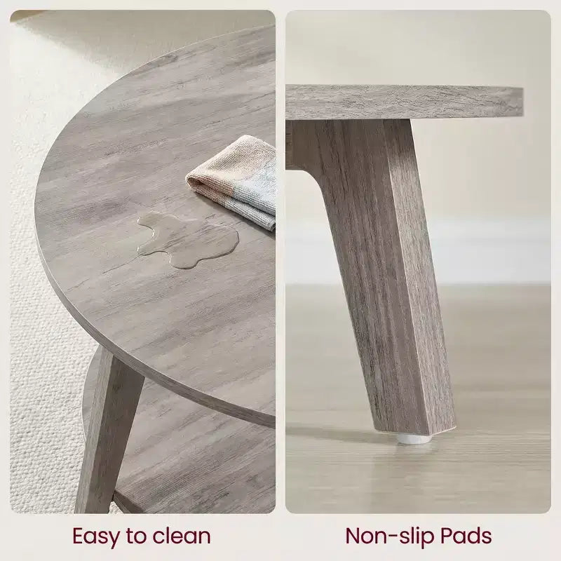 Honey Brown Round Coffee Table with 2 Tiers of Storage, Measuring 31.5 x 17.7 Inches, Ideal for the Living Room