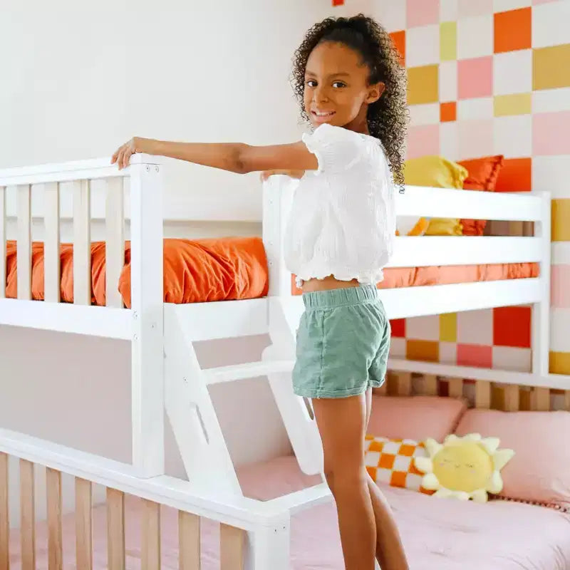 Max & Lily Bunk Bed Twin over Full with Trundle, Solid Wood Scandinavian Style Bunk Beds for Kids
