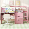 Pink/White Low Loft Bed with Desk, Storage & Whiteboard – Twin, 1-Person
