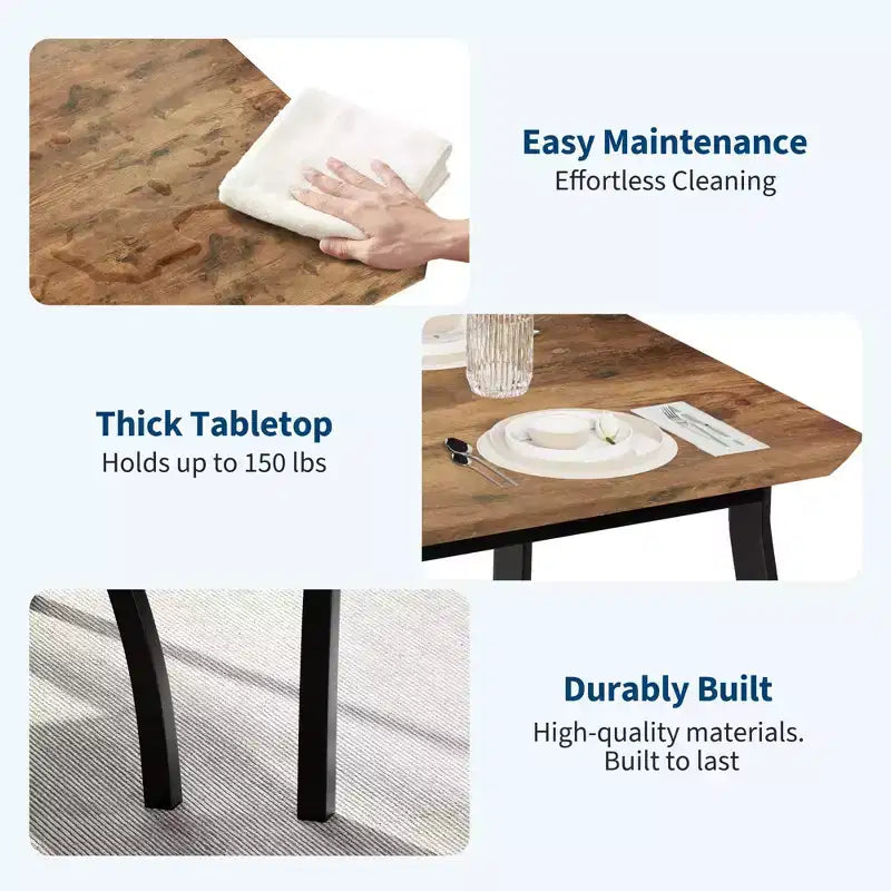 5 Piece Metal Frame Kitchen Table and Chair Set, with Chamfer Design