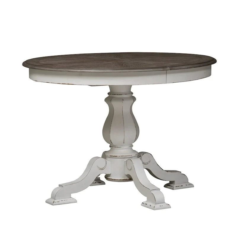 Magnolia Manor Round Pedestal Dining Table with Expandable Leaves - 2 Finishes
