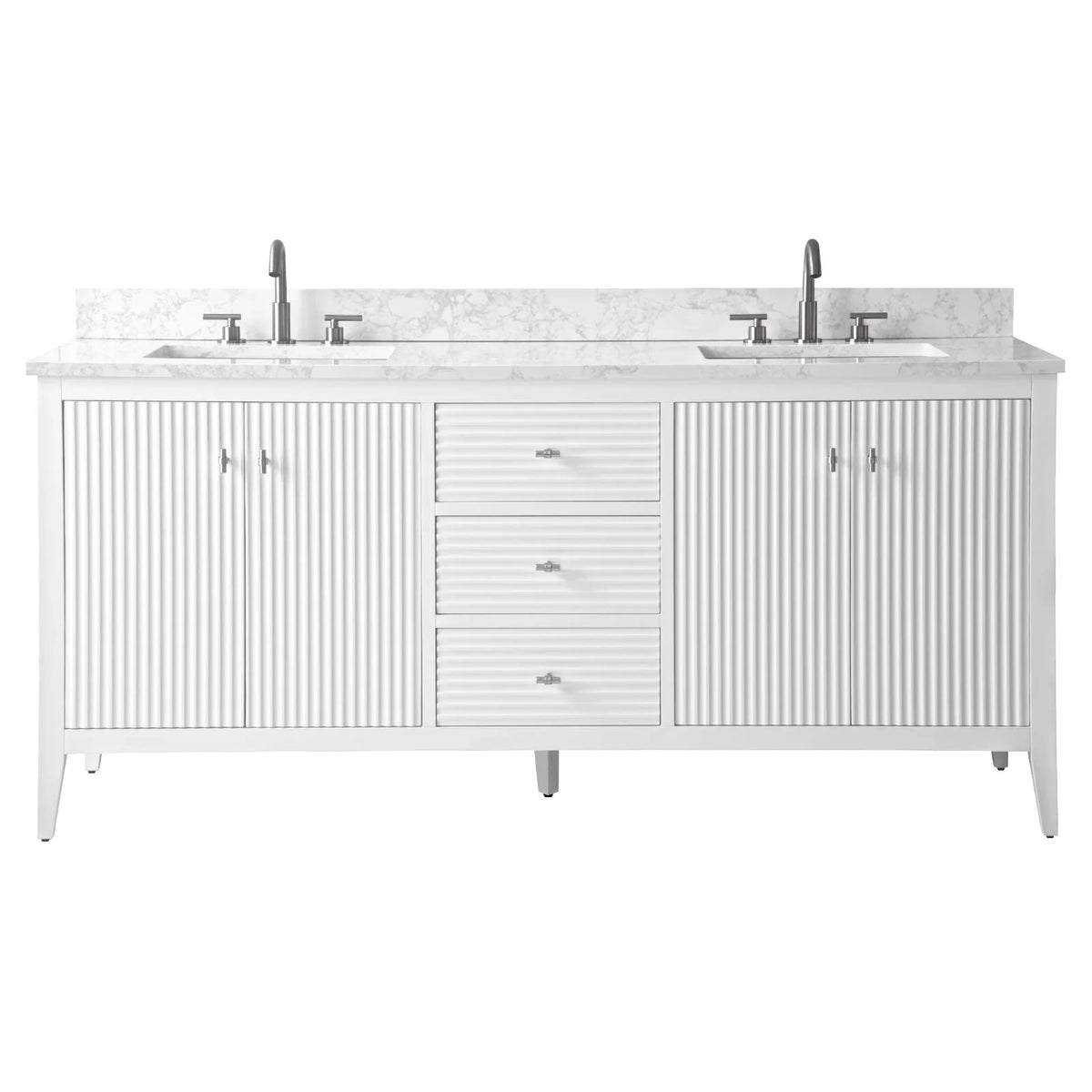 Meuble-lavabo de salle de bain Vanity Art 72 po à double vasque avec dessus en marbre reconstitué