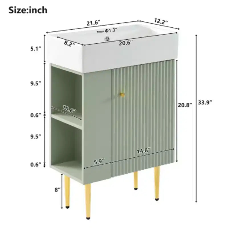 21.6 white Bathroom vanity, Combo Cabinet, Bathroom Storage Cabinet, Single Ceramic Sink, Left side storage