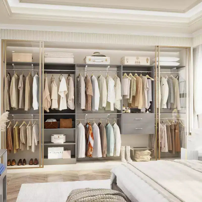 Besiost Freestanding Closet System with 8 Hannging Rods and Drawers, Hanging Closet Organizer with 10 Shelves