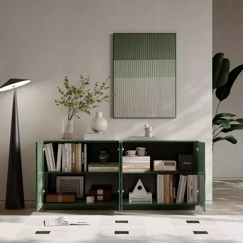 59 Modern Spiral Sideboard Buffet Cabinet, Low Profile Art Entryway Storage Cabinet with 3D Ripple Texture Doors