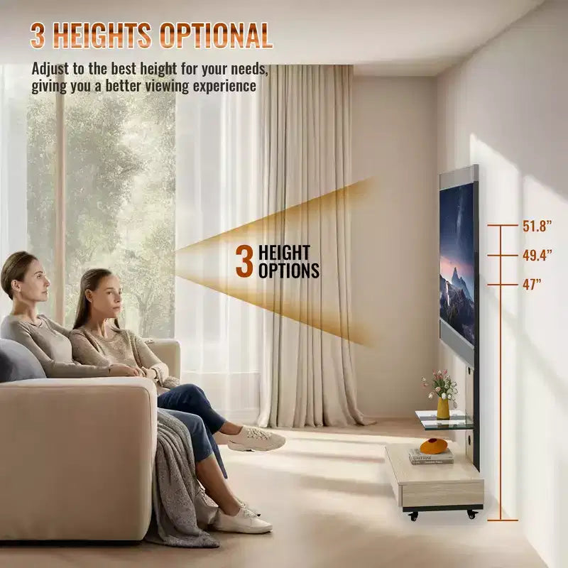 Meuble TV pour téléviseurs de 32 à 75 pouces, Chariot TV mobile à hauteur réglable avec tiroir et roulettes pour salon, chambre, bureaux -ModernLuxe