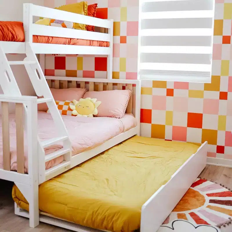Max & Lily Bunk Bed Twin over Full with Trundle, Solid Wood Scandinavian Style Bunk Beds for Kids