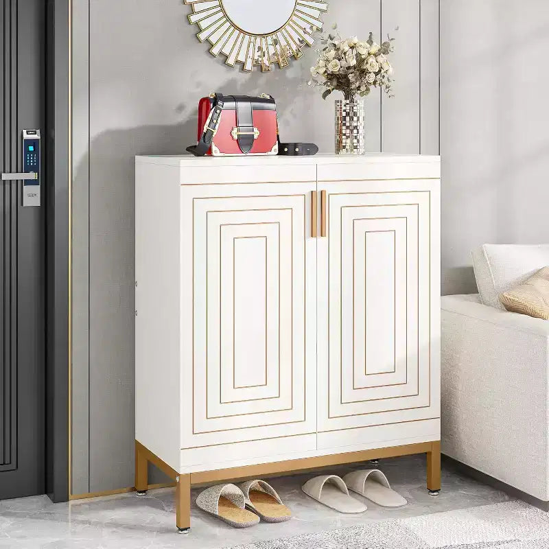 Shoe Cabinet for 20 Pairs, 6-Tier Modern Storage Cabinet with Doors, Freestanding Entryway Organizer, White & Gold