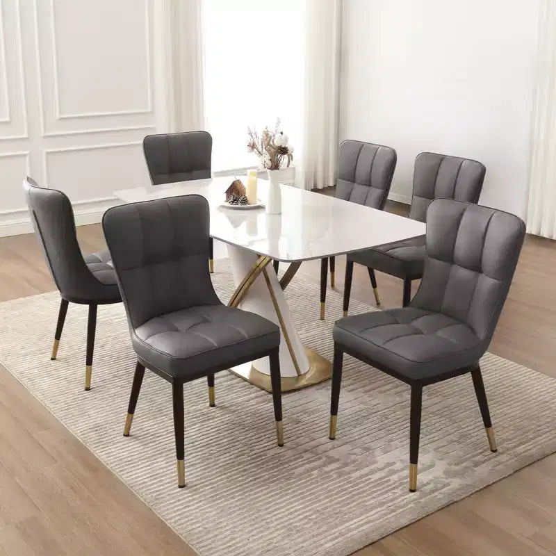 Bekrvio Dining Room Chairs Set of 6, Modern Upholstered Faux Leather Seat with High Back, Metal Legs, Armless Kitchen Chairs for Living Dinning Room