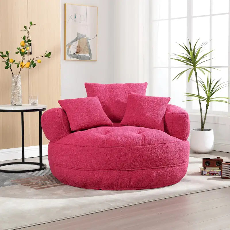 Round Lazy Sofa Chair – White/Blue/Grey/Yellow/Orange/Rose Red/Navy/Green, Single & Couple Seat