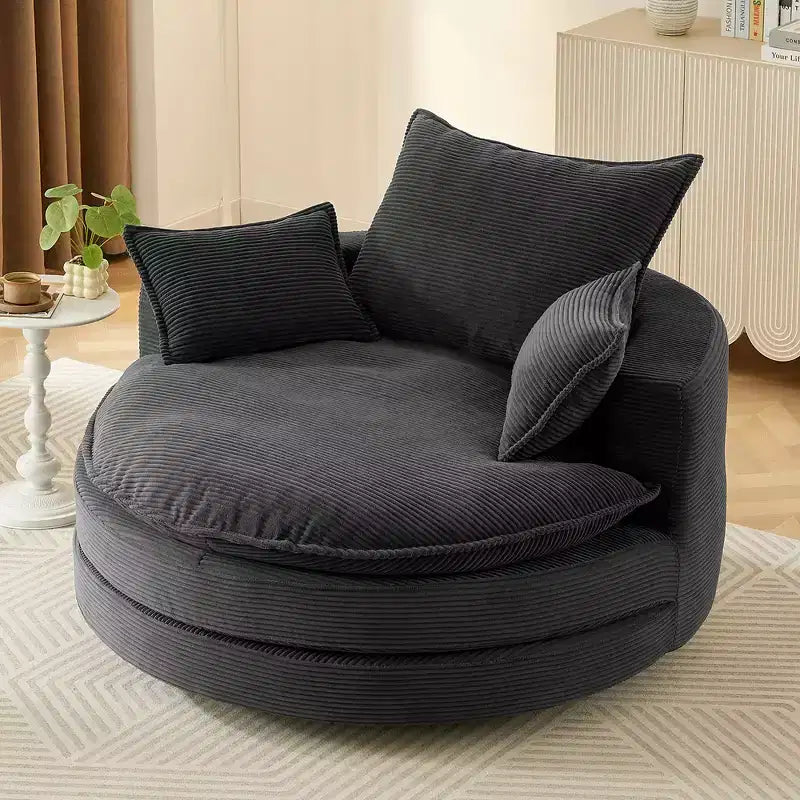 Fauteuil d'appoint pivotant à 360°, Fauteuil pivotant rond en forme de baril avec coussin pour salon