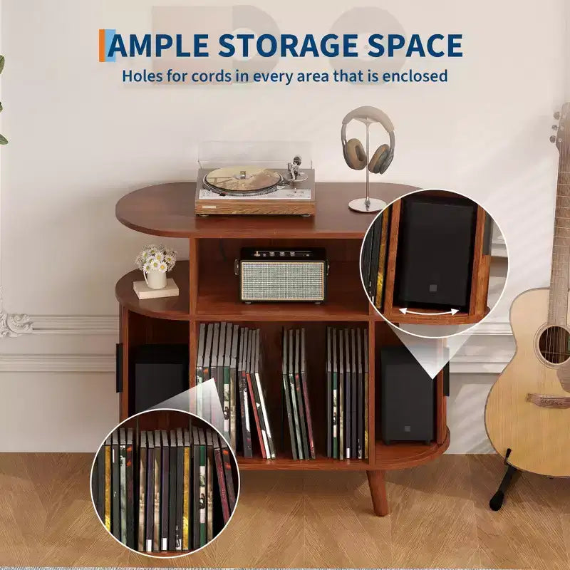 Mid-Century Modern Record Player Stand, Wooden Turntable Shelf, Open Vinyl Storage Cabinet, for Living Room, Bedroom