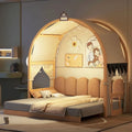 Solid Wood Playhouse Platform Bed Floor Montessori Bed Frame with Arched Roof and Trundle for Girls and Boys