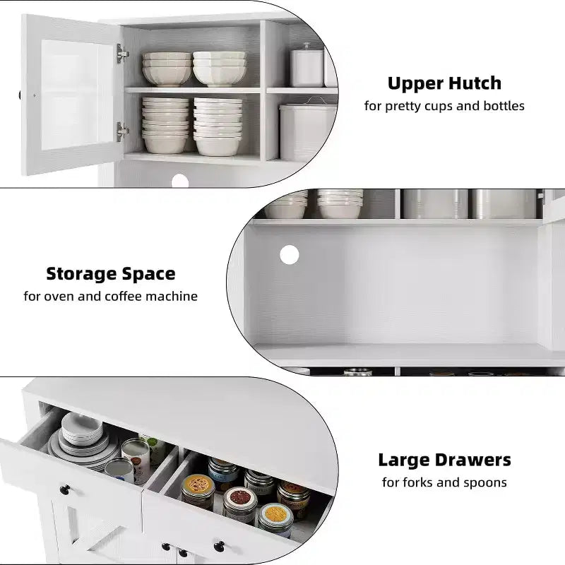 Kitchen Pantry Cabinet with Microwave Stand, Hutch Cabinet with Buffet Cupboard and Adjustable Shelves, for Kitchen, Dining Room