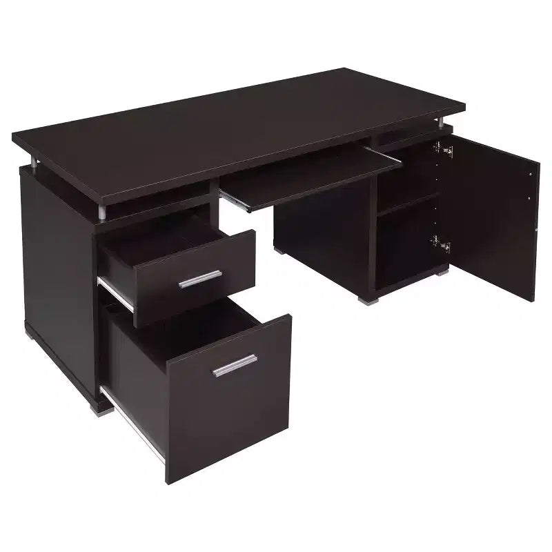 TUYOHW 55 Bureau en Bois, Table d'ordinateur de Bureau avec 2 Tiroirs, 1 Armoire, 1 Étagère Ouverte, 1 Porte, Bureau de Travail pour Bureau à Domicile, Étude, Petits Espaces