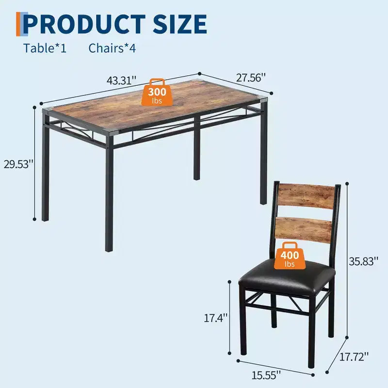 Ensemble table à manger pour 4 personnes, avec 4 chaises rembourrées, ensemble de 5 pièces de table de cuisine en bois avec protecteur de coin pour cuisine, appartement, petit espace.