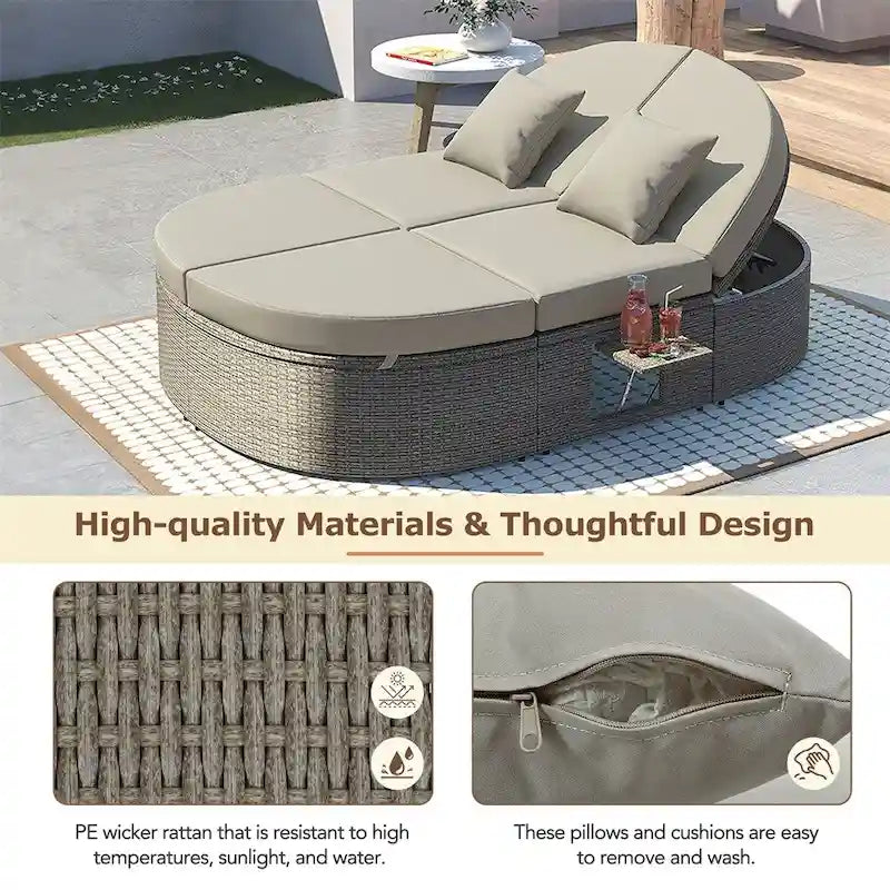 Outdoor Sun Bed Patio 2-Person Daybed with Cushions and Pillows