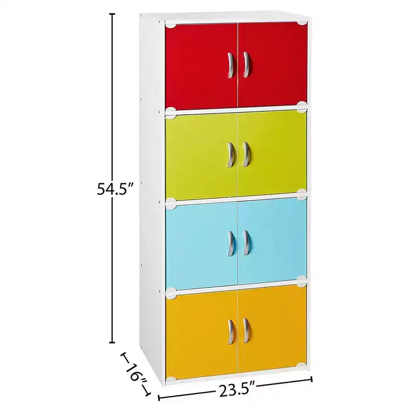 Hodedah HID44 Heavy Duty 8 Door Floor Mount Enclosed Multipurpose Storage Bookcase Cabinet for Home and Office, Beech Wood Finish