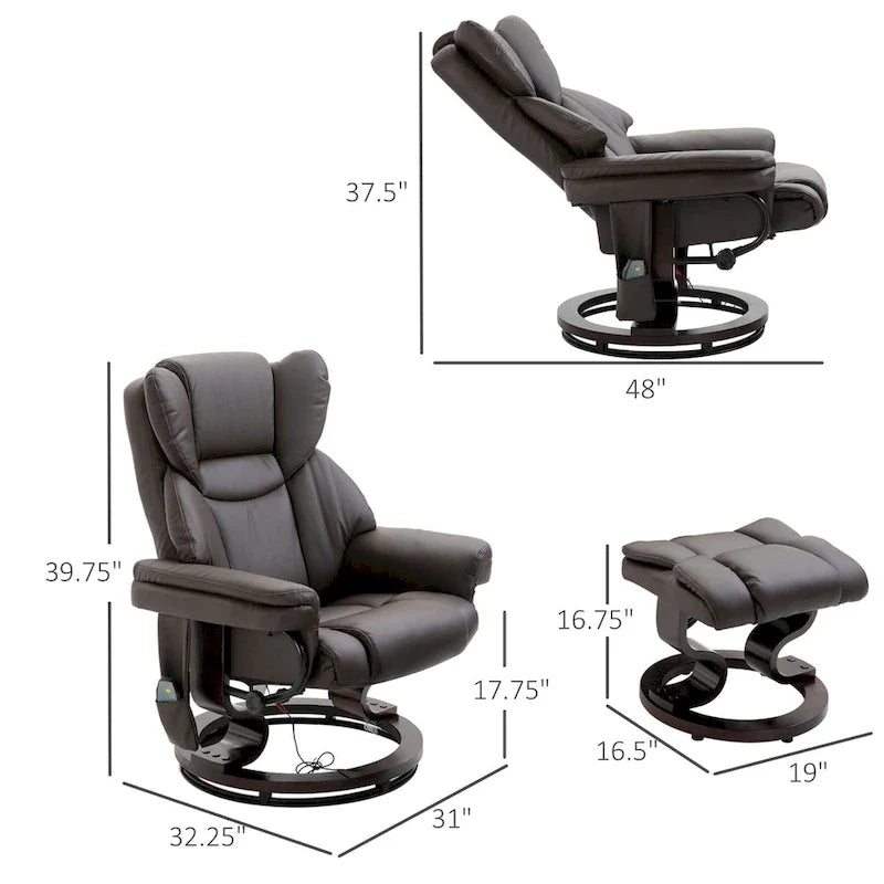 Fauteuil de massage inclinable HOMCOM avec pouf repose-pieds