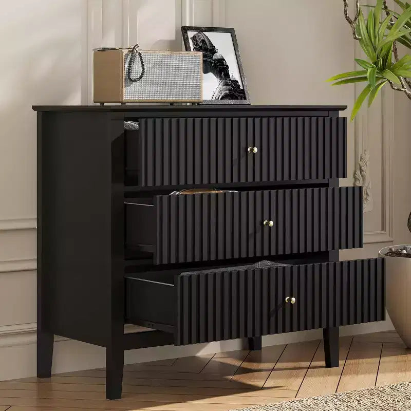 Heynemo 3 Drawer Dresser, Painted 30 Inch Tall Wood Nightstand with Storage, Wide Modern Chest of Drawers with Ball Bearing Slide