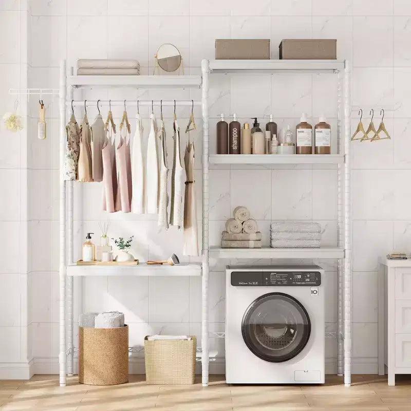 Over-the-Washer Shelf, 5-Tier Dryer Storage Shelf with Adjustable Height, Bathroom Shelf, Space-Saving Storage for Bathroom, Laundry Room