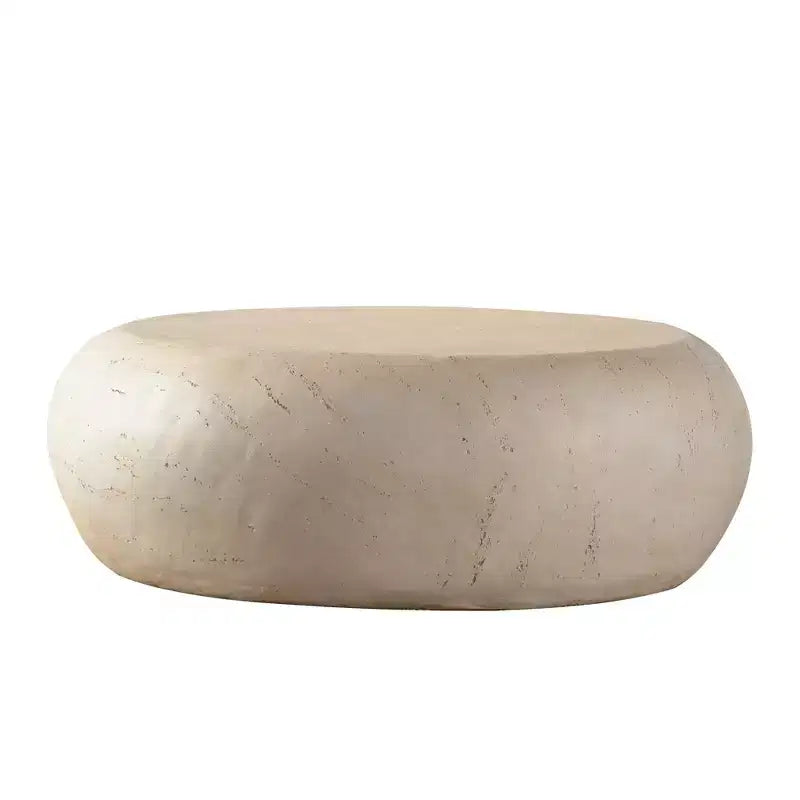 Round MgO Coffee Table with Faux Stone Design for Mid-Century Living Rooms