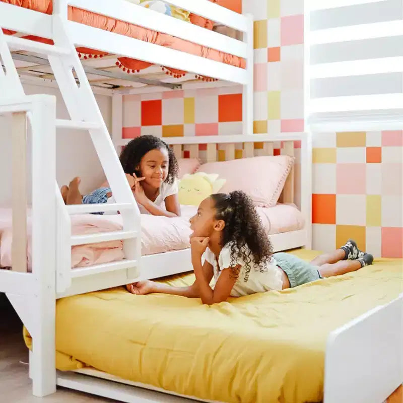 Max & Lily Bunk Bed Twin over Full with Trundle, Solid Wood Scandinavian Style Bunk Beds for Kids