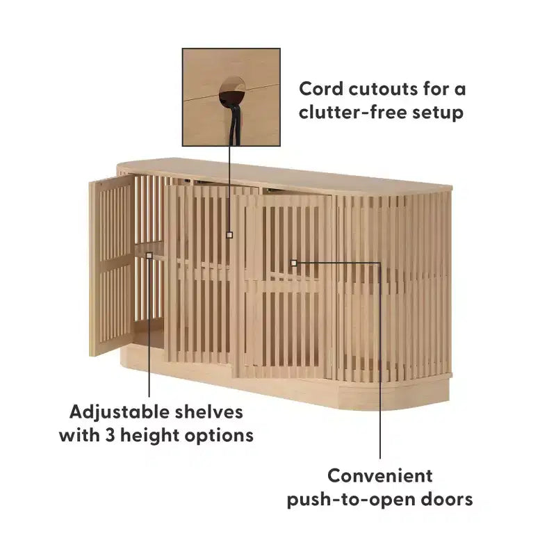 Plank+Beam Contour Solid Wood Sideboard with 3 Doors, 59 TV Stand for Living Room