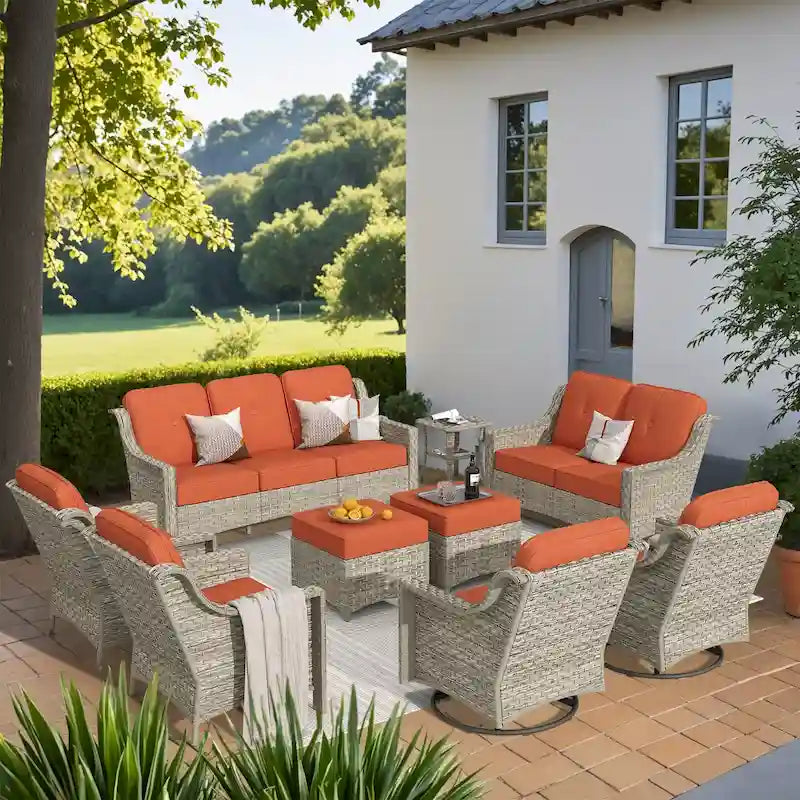 XIZZI 9-piece Outdoor Patio Furniture Conversation Set with Swivel Chair