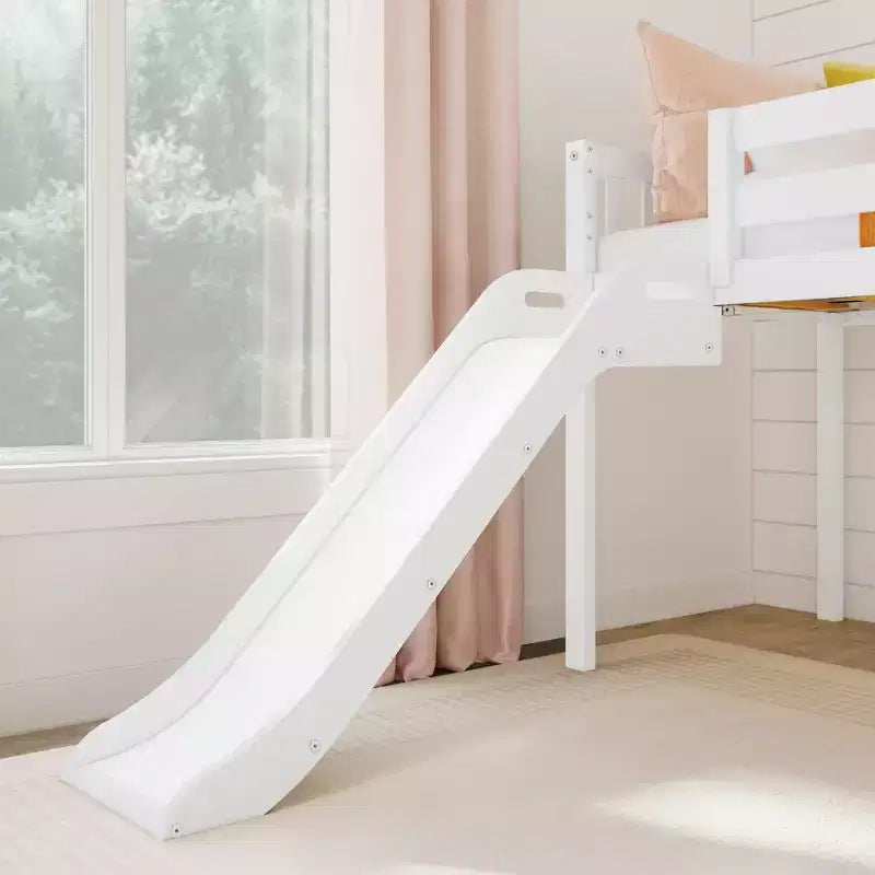 Kids Twin Low Loft Bed with Slide & Stairs, Solid Wood, 14 Guardrails, 400 lb Capacity