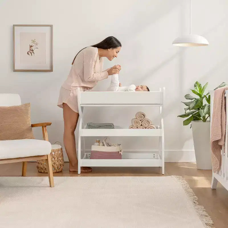 Comfy Cubs Baby Changing Table - Sturdy Wood Construction, Timeless Look with Two Open Shelves for Infant Essentials