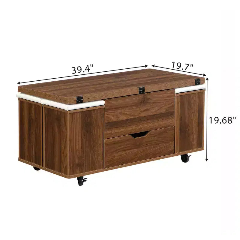 Multi-Function Modern Lift-Top Coffee Table with Hidden Storage, 4 Stools and Casters, Perfect for Modern Living Spaces