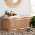 bali & pari Ishana Natural Rattan Storage Bench Natural/White: Upholstered Polyester, Plywood Frame, No Assembly Required